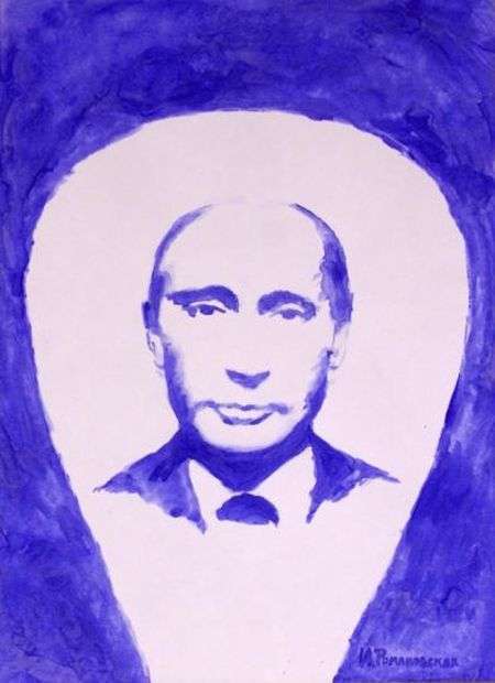 Пітерська художниця Ірина Романовська намалювала грудьми портрети Путіна і Медведєва (6 фото)