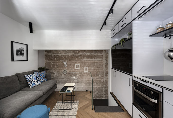 Креативно и интересно: маленькая квартира для холостяка двухуровневая квартира,интерьер и дизайн,квартира,маленькое пространство